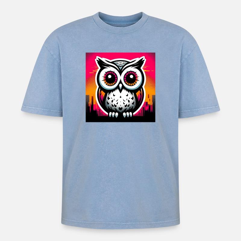 Eule - Oversized Unisex Premium Acid-Washed T-Shirt - Blau Acid Wash