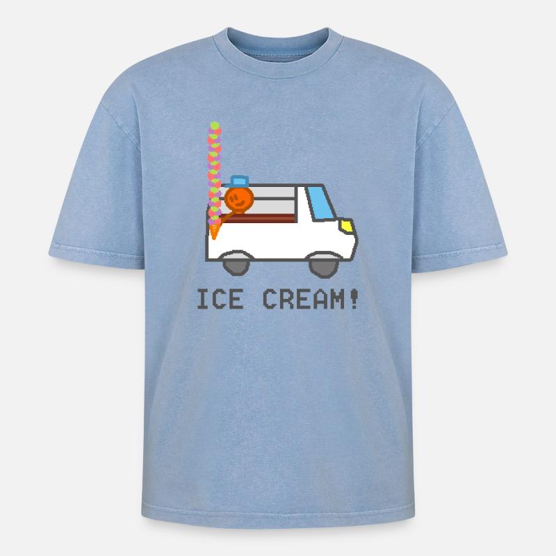 Eiswagen mit lächelnder Figur - Oversized Unisex Premium Acid-Washed T-Shirt - Blau Acid Wash