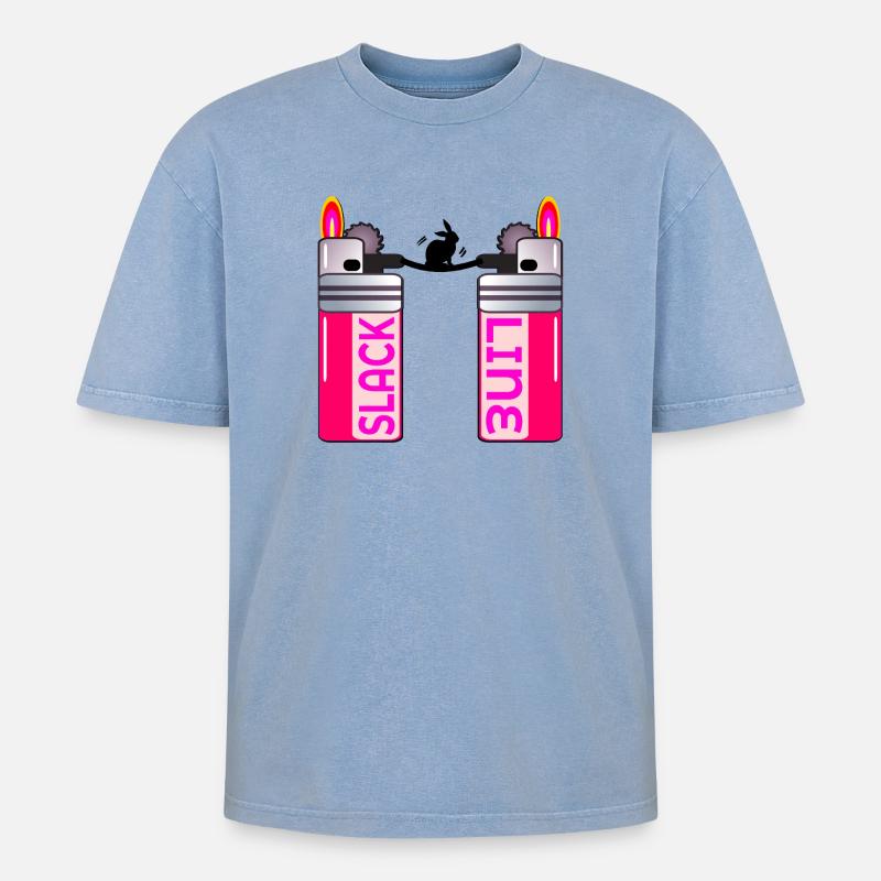 RABBIT SLACKLINING LIGHTER - Oversized Unisex Premium Acid-Washed T-Shirt - acid washed blue