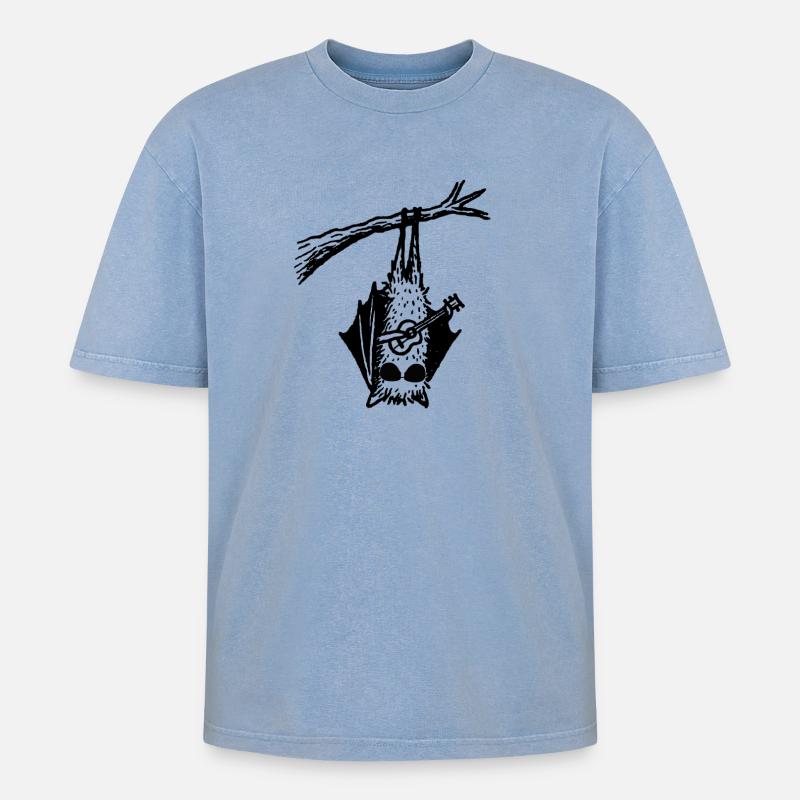 Fledermaus mit Ukulele - Oversized Unisex Premium Acid-Washed T-Shirt - Blau Acid Wash