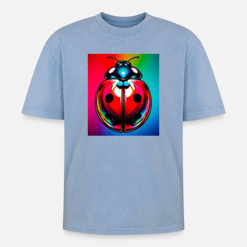 Marienkäfer - Oversized Unisex Premium Acid-Washed T-Shirt - Blau Acid Wash