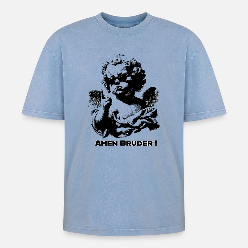 Bengel - Engel - Oversized Unisex Premium Acid-Washed T-Shirt - Blau Acid Wash