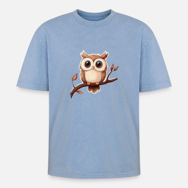 Eule - Oversized Unisex Premium Acid-Washed T-Shirt - Blau Acid Wash