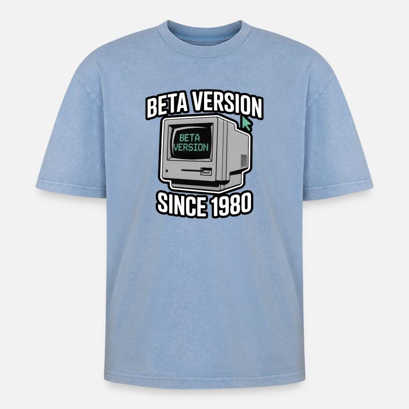 Retro Computer Beta Version Design - Oversized Unisex Premium Acid-Washed T-Shirt - Blau Acid Wash