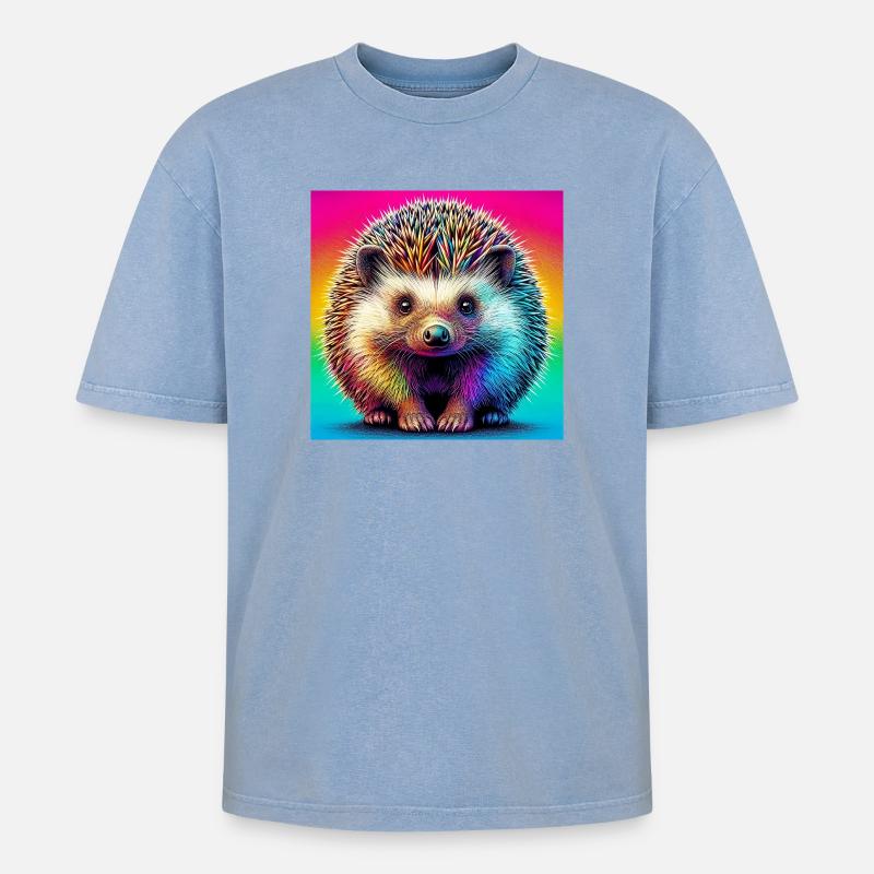 Igel - Oversized Unisex Premium Acid-Washed T-Shirt - Blau Acid Wash