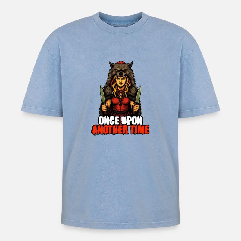 Es war einmal – Rotkäppchen – Humor - Oversized Unisex Premium Acid-Washed T-Shirt - Blau Acid Wash