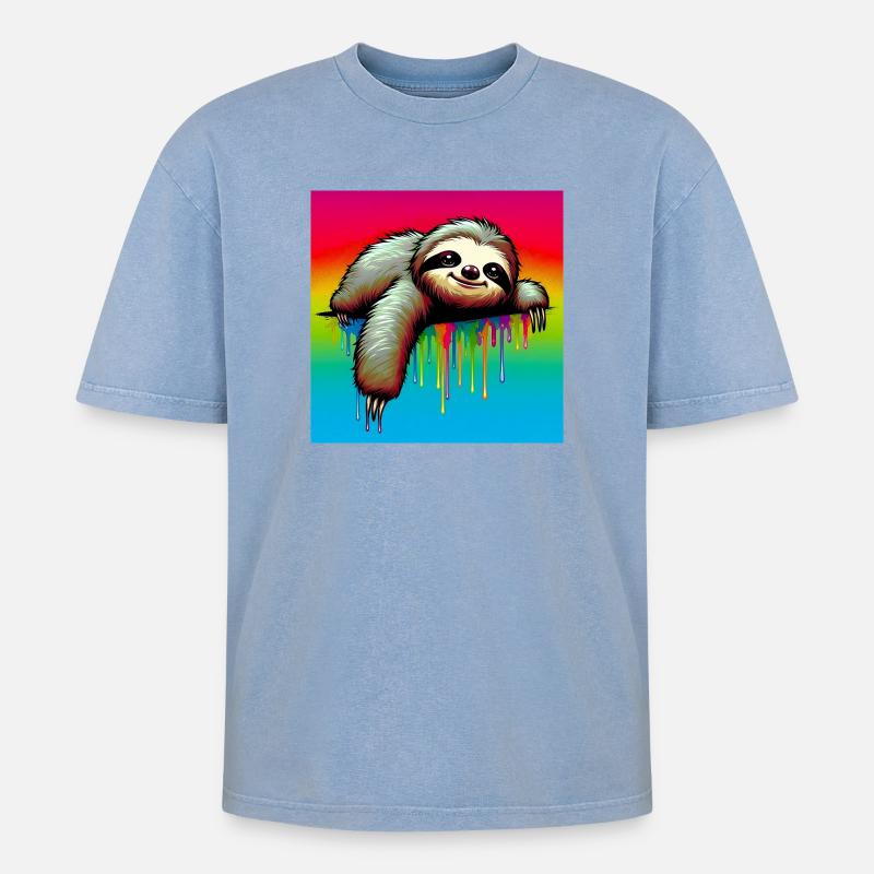 Faultier - Oversized Unisex Premium Acid-Washed T-Shirt - Blau Acid Wash
