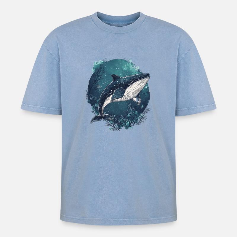 Wal - Oversized Unisex Premium Acid-Washed T-Shirt - Blau Acid Wash