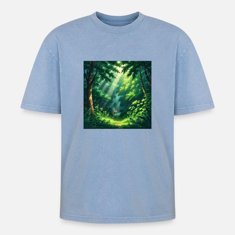 Magischer Waldblick - Oversized Unisex Premium Acid-Washed T-Shirt - Blau Acid Wash