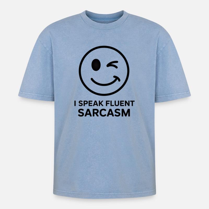 Expressive Winks und Sarcasm Design - Oversized Unisex Premium Acid-Washed T-Shirt - Blau Acid Wash