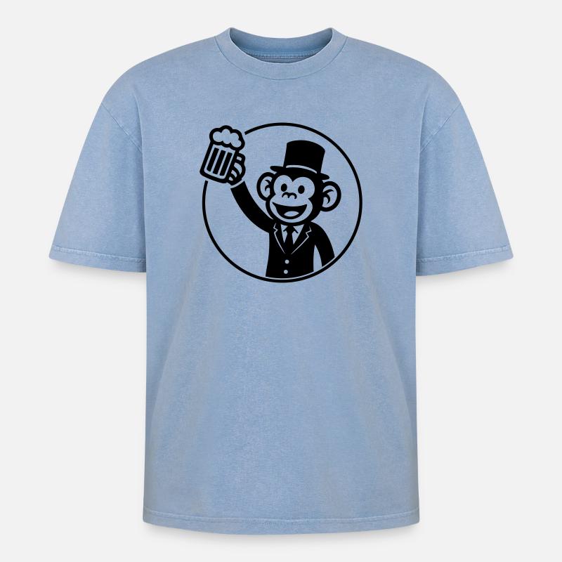 Affe Bräutigam Junggeselle Bier - Oversized Unisex Premium Acid-Washed T-Shirt - Blau Acid Wash