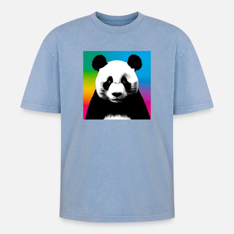 Panda - Oversized Unisex Premium Acid-Washed T-Shirt - Blau Acid Wash