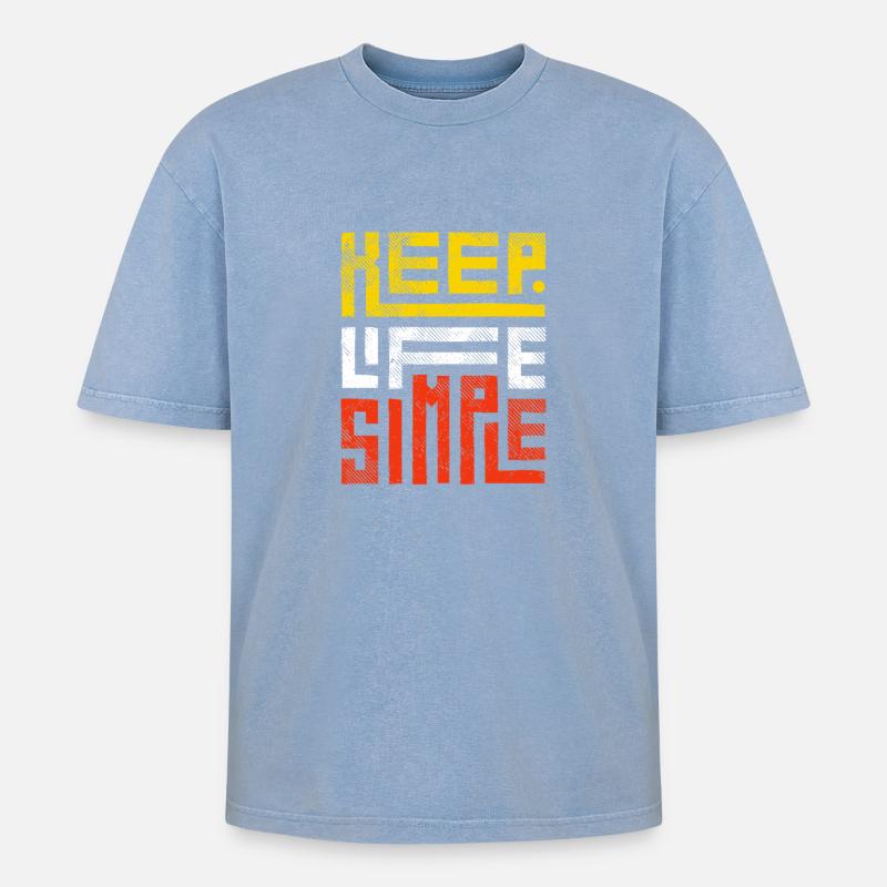 Positive Botschaft: Halte es einfach - Oversized Unisex Premium Acid-Washed T-Shirt - Blau Acid Wash