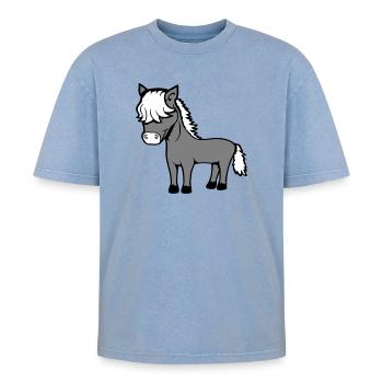 cheval bob cheveux coiffure poney poulain mignon bande dessinée - T-shirt Premium unisexe oversize acid-washed - bleu délavé acide - Devant - AI Model Female 172 dark (172cm) & AI Model Male 185 dark (185cm)