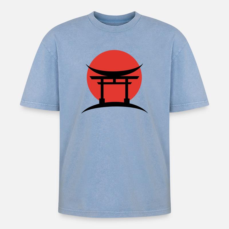 Abstract Gradient Japanese Torii - Oversized Unisex Premium Acid-Washed T-Shirt - acid washed blue