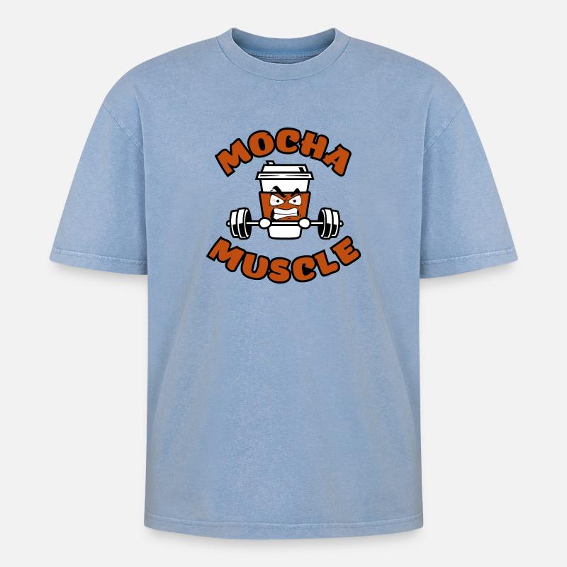 Koffein Training – Power Coffee - Oversized Unisex Premium Acid-Washed T-Shirt - Blau Acid Wash