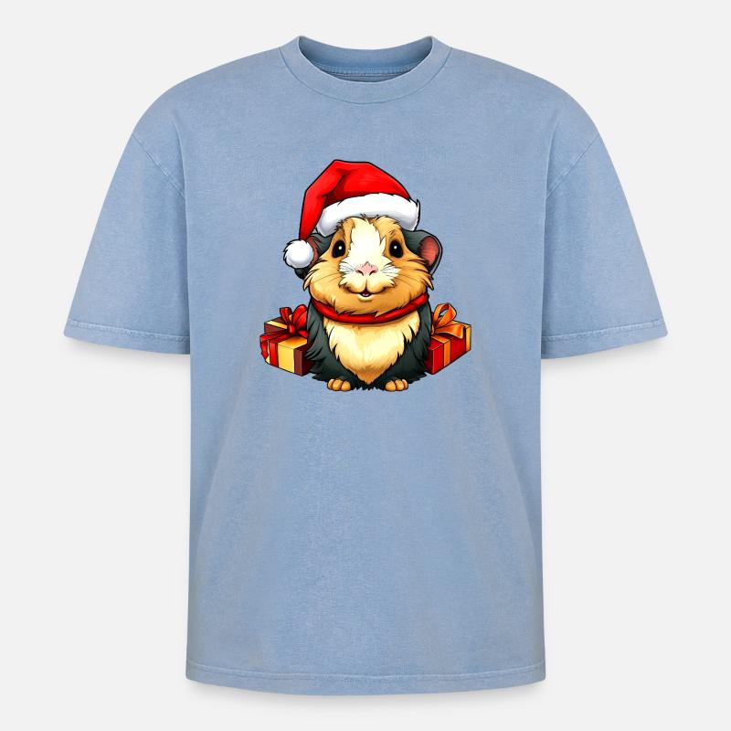 Cochons d'Inde de Noël - T-shirt Premium unisexe oversize acid-washed - bleu délavé acide