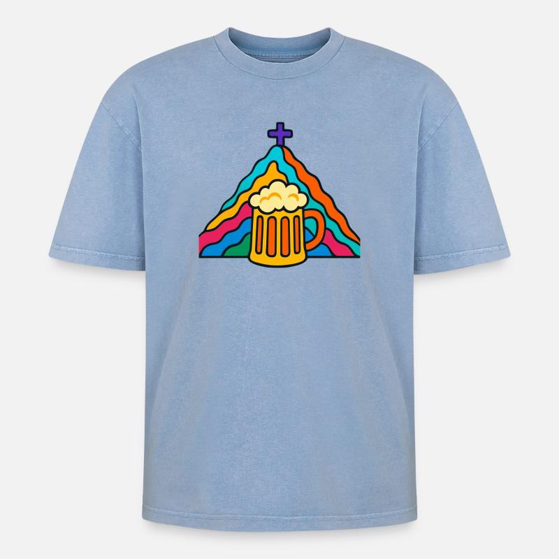 Regenbogen Bier Gipfel - Oversized Unisex Premium Acid-Washed T-Shirt - Blau Acid Wash