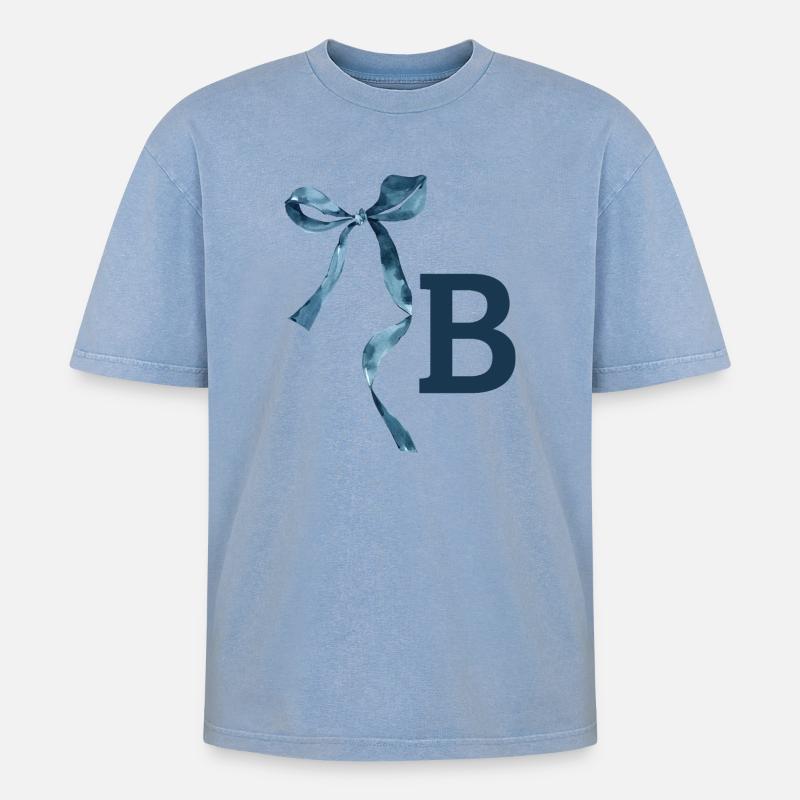 Monogramm b Geschenkidee - Oversized Unisex Premium Acid-Washed T-Shirt - Blau Acid Wash
