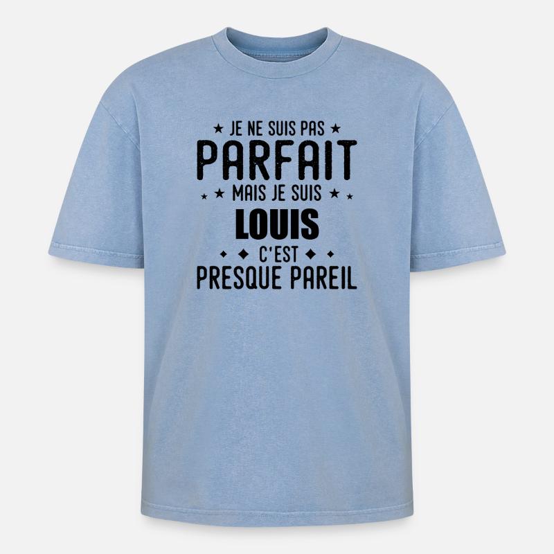 Louis: authentisch, unvollkommen, oberflächlich, perfekt - Oversized Unisex Premium Acid-Washed T-Shirt - Blau Acid Wash