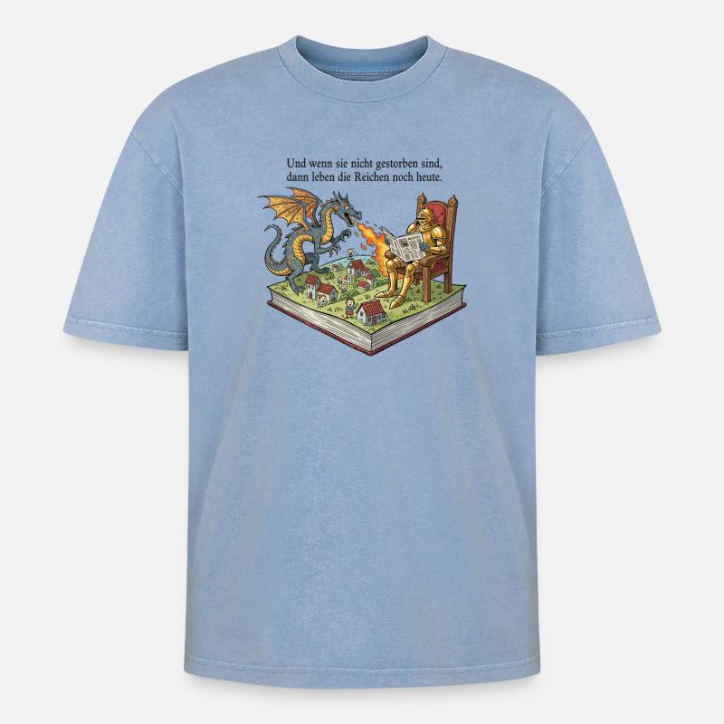 Die Reichen leben noch heute - Oversized Unisex Premium Acid-Washed T-Shirt - Blau Acid Wash