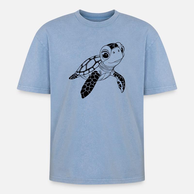 Schildkröte - Oversized Unisex Premium Acid-Washed T-Shirt - Blau Acid Wash