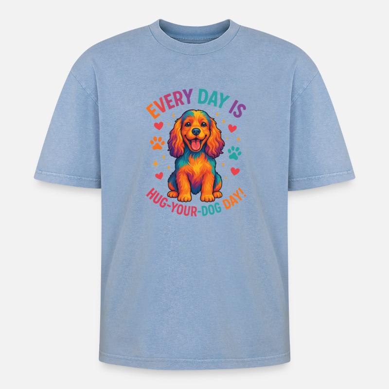 Cocker Spaniel - Oversized Unisex Premium Acid-Washed T-Shirt - Blau Acid Wash