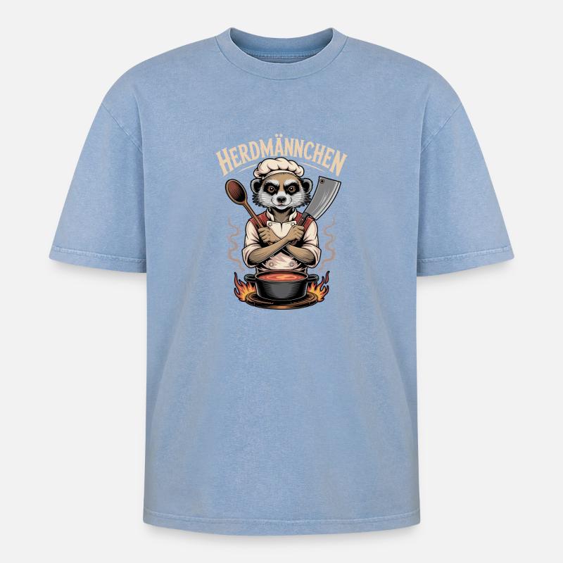 Herdmannchen Kochen Lustiger Koch Herdmannchen - Oversized Unisex Premium Acid-Washed T-Shirt - Blau Acid Wash