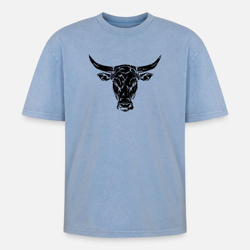 Stier - Oversized Unisex Premium Acid-Washed T-Shirt - Blau Acid Wash