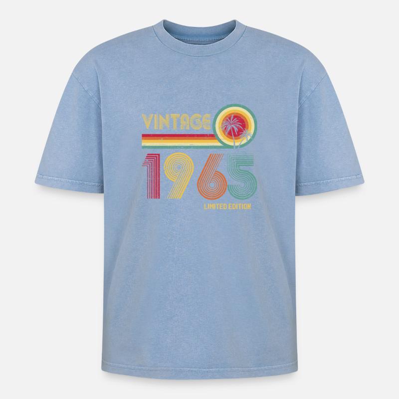 Retro 70s Gradient Number Design - Oversized Unisex Premium Acid-Washed T-Shirt - acid washed blue