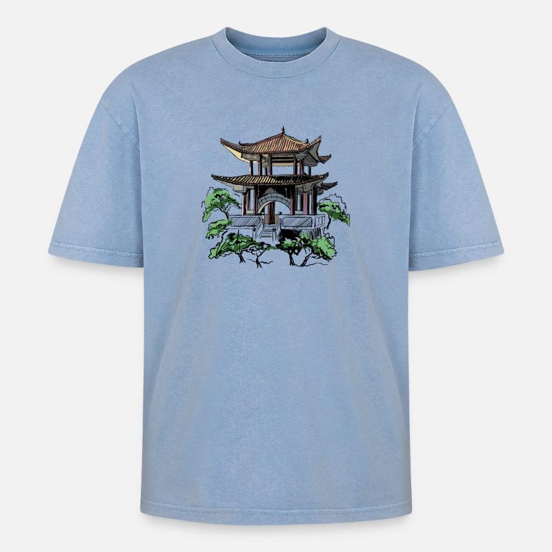 Pagode - Oversized Unisex Premium Acid-Washed T-Shirt - Blau Acid Wash