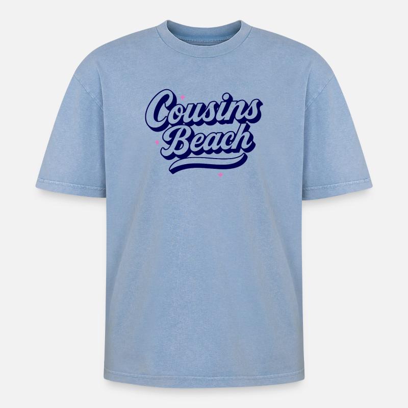 Cousins Beach - Conception de script rétro - T-shirt Premium unisexe oversize acid-washed - bleu délavé acide
