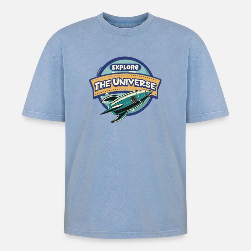 Weltraum Entdecker - Explore the Universe - Oversized Unisex Premium Acid-Washed T-Shirt - Blau Acid Wash