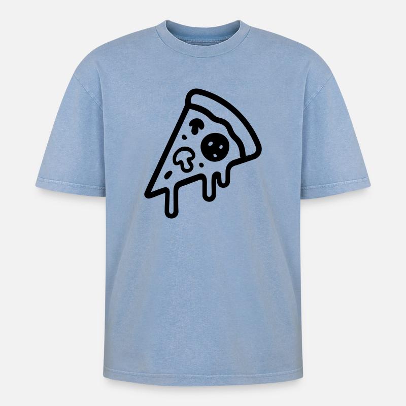 Pizza Stück Icon - Oversized Unisex Premium Acid-Washed T-Shirt - Blau Acid Wash
