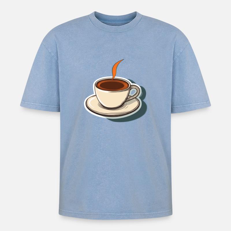 Kaffee - Oversized Unisex Premium Acid-Washed T-Shirt - Blau Acid Wash