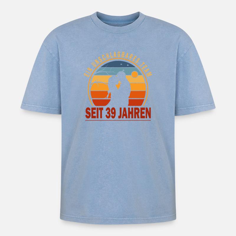 39 Jahre Beziehung Geschenk Ehemann Ehefrau - Oversized Unisex Premium Acid-Washed T-Shirt - Blau Acid Wash