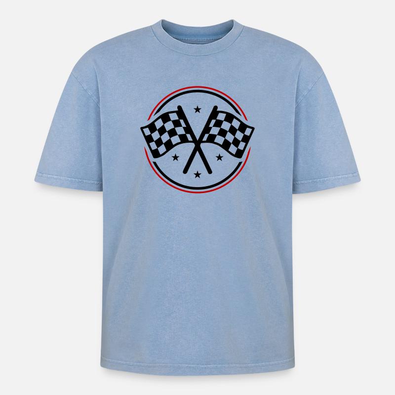 Drapeau de course à damier - T-shirt Premium unisexe oversize acid-washed - bleu délavé acide