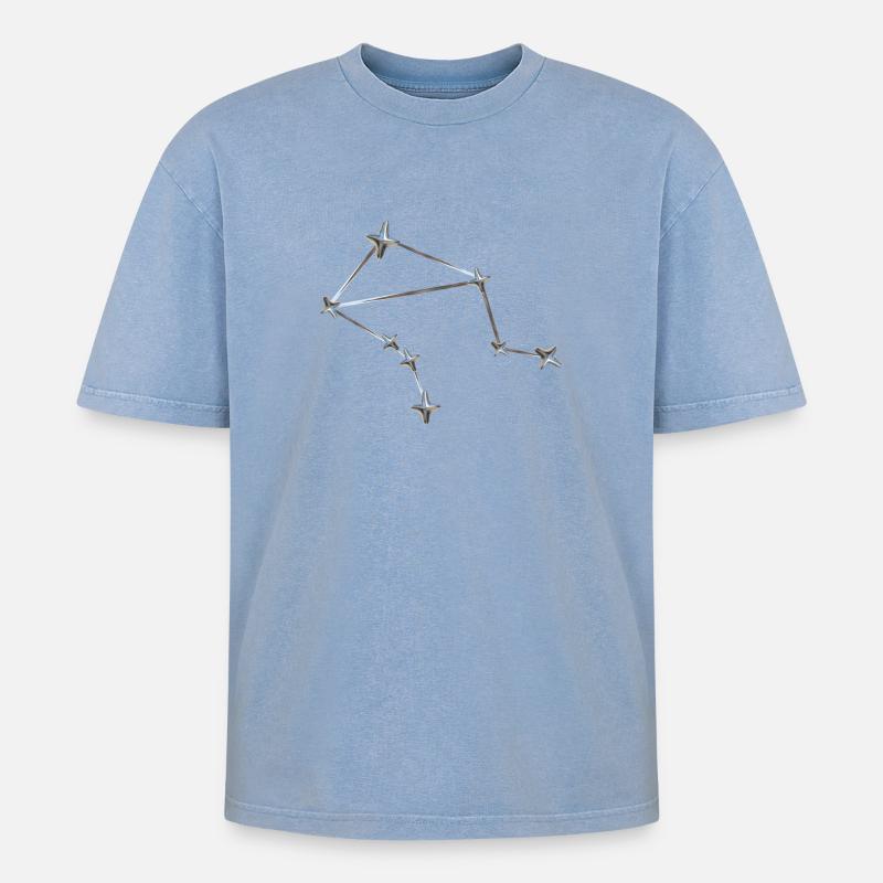Libra Sternbild – Metallic Zodiac - Oversized Unisex Premium Acid-Washed T-Shirt - Blau Acid Wash