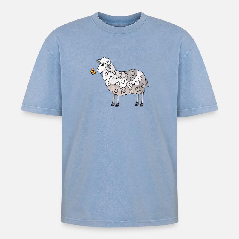 Schaf - Oversized Unisex Premium Acid-Washed T-Shirt - Blau Acid Wash