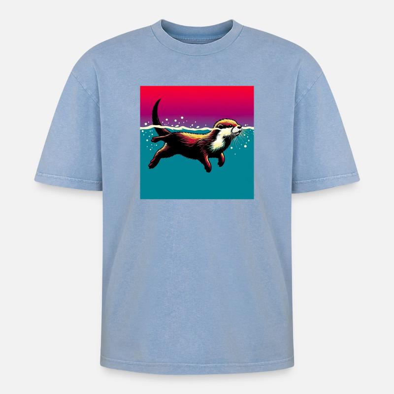Otter - Oversized Unisex Premium Acid-Washed T-Shirt - Blau Acid Wash