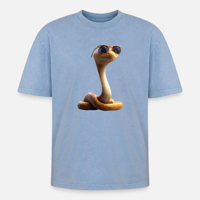 Schlange Python Kobra Klapperschlange Schlangen - Oversized Unisex Premium Acid-Washed T-Shirt - Blau Acid Wash
