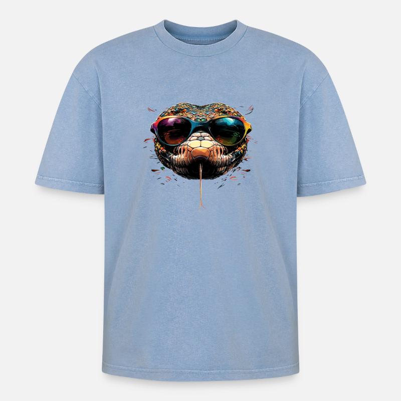 Schlange Python Kobra Klapperschlange Schlangen - Oversized Unisex Premium Acid-Washed T-Shirt - Blau Acid Wash