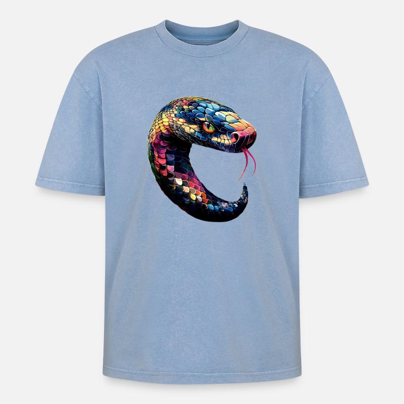 Schlange Python Kobra Klapperschlange Schlangen - Oversized Unisex Premium Acid-Washed T-Shirt - Blau Acid Wash