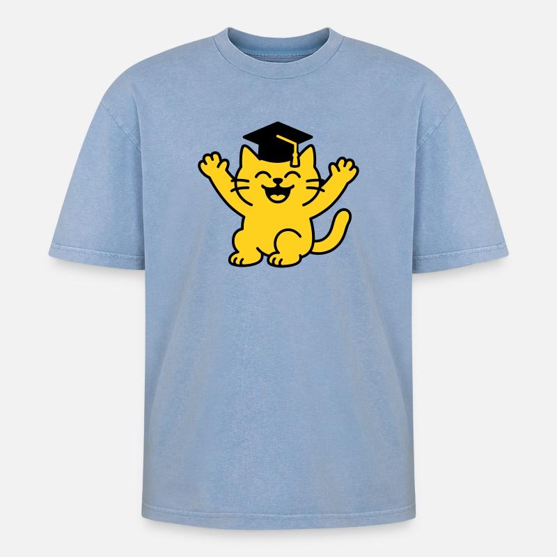 Bachelor Chat / Diplôme Chat - T-shirt Premium unisexe oversize acid-washed - bleu délavé acide
