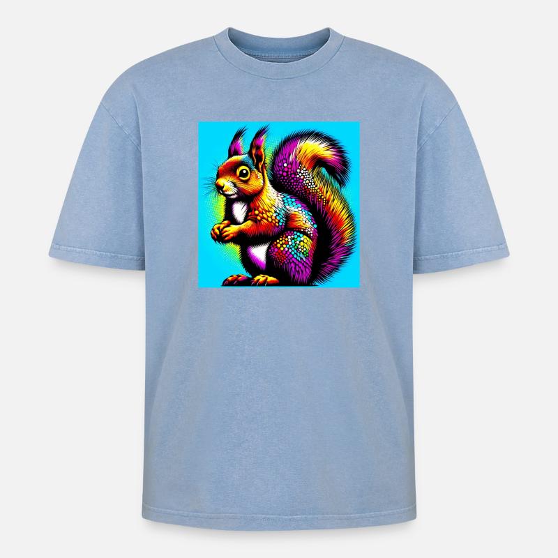 Eichhörnchen - Oversized Unisex Premium Acid-Washed T-Shirt - Blau Acid Wash