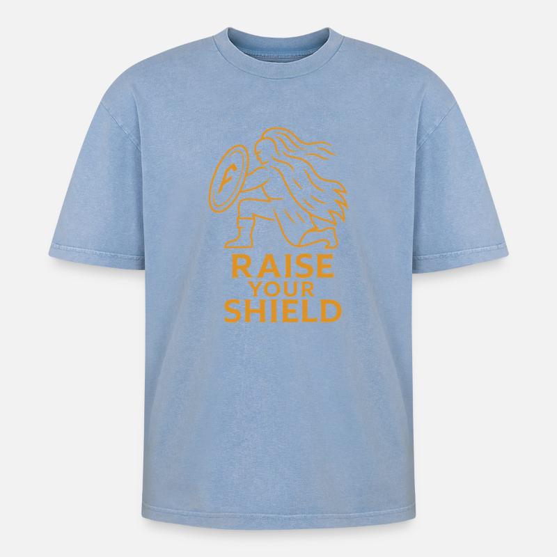 Empowered Shield Illustration - Oversized Unisex Premium Acid-Washed T-Shirt - acid washed blue