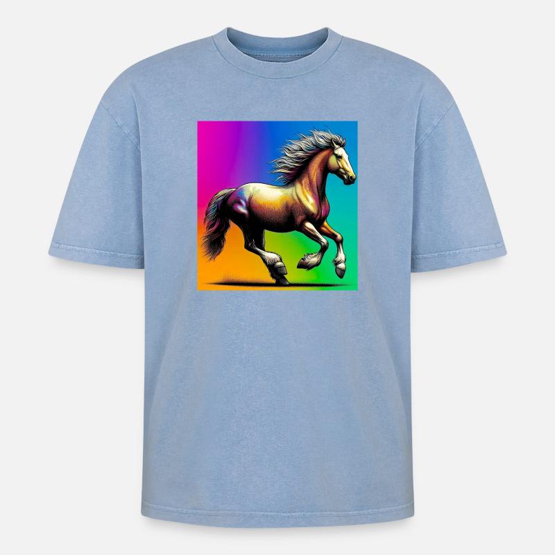 Pferd - Oversized Unisex Premium Acid-Washed T-Shirt - Blau Acid Wash