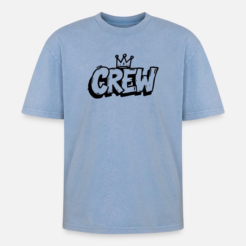 Crew Graffiti - Oversized Unisex Premium Acid-Washed T-Shirt - Blau Acid Wash