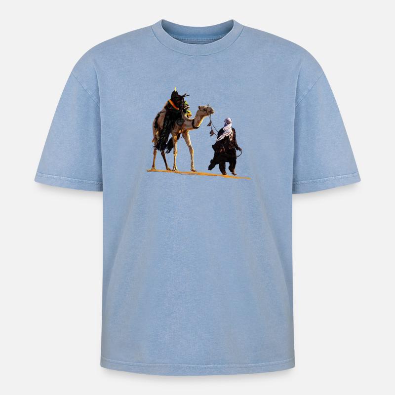 Beduin mit Kamel - Oversized Unisex Premium Acid-Washed T-Shirt - Blau Acid Wash