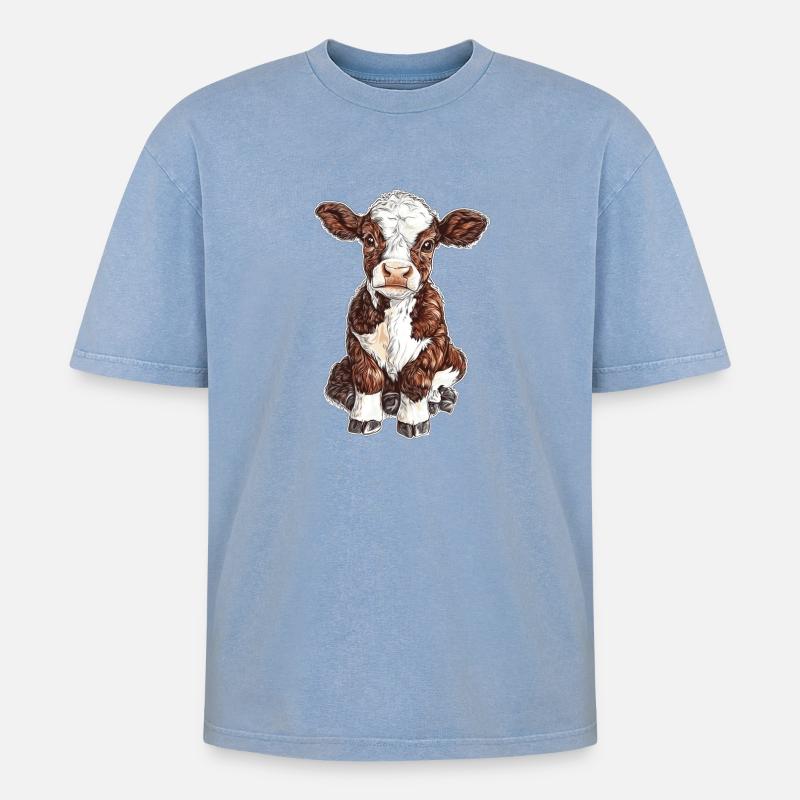 Kuh - Oversized Unisex Premium Acid-Washed T-Shirt - Blau Acid Wash